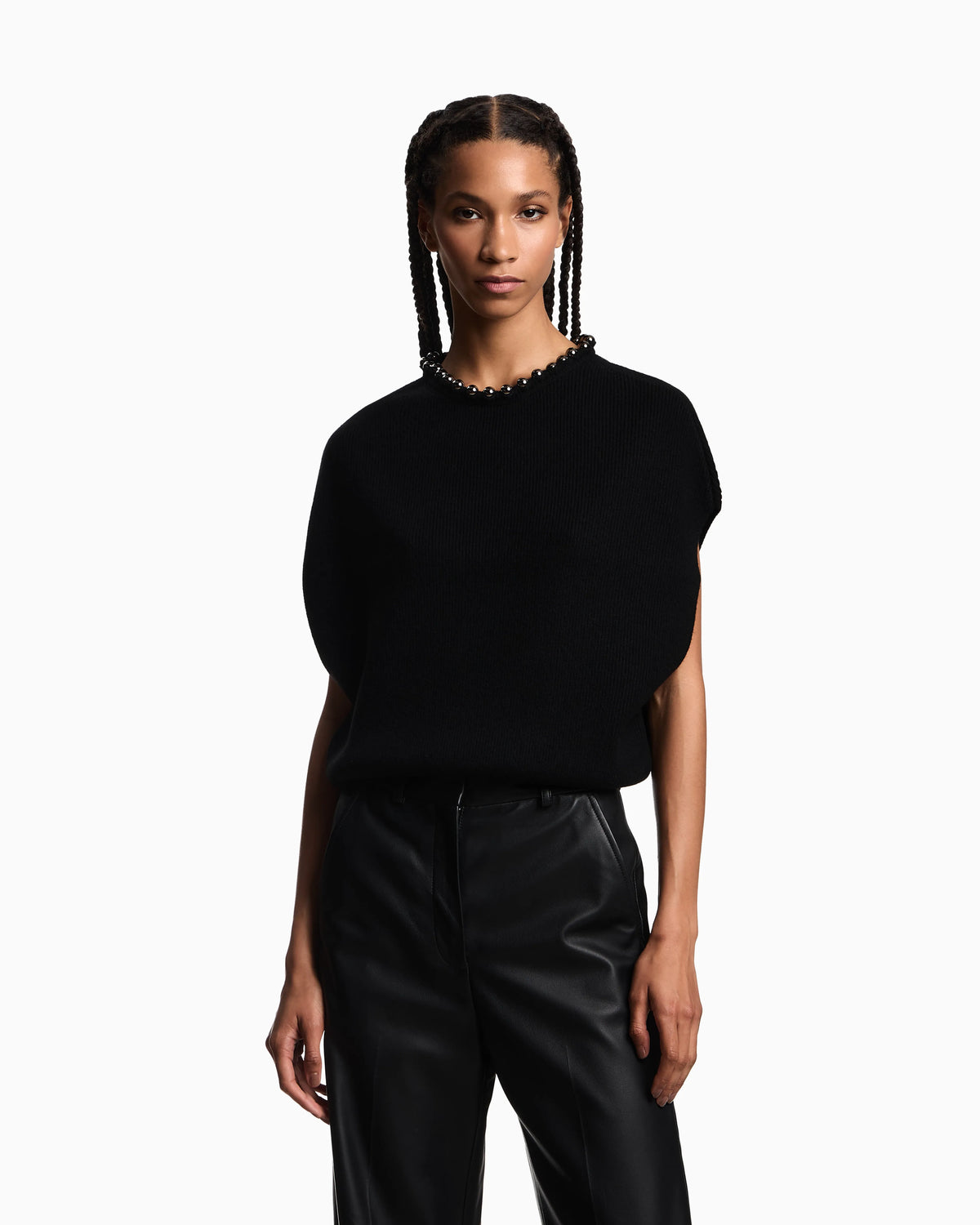 Virgin wool and cashmere top with oversized metal spheres
