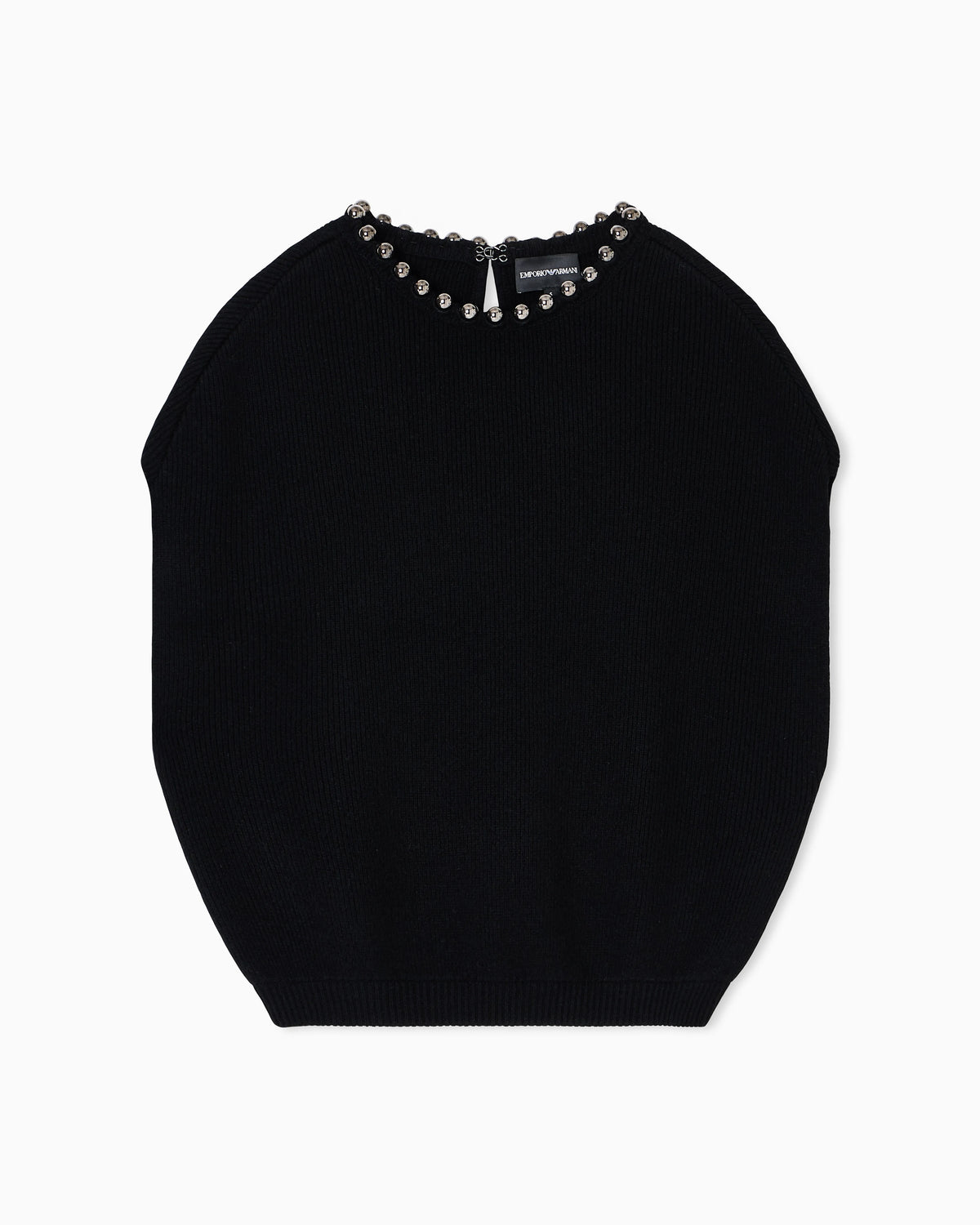Virgin wool and cashmere top with oversized metal spheres