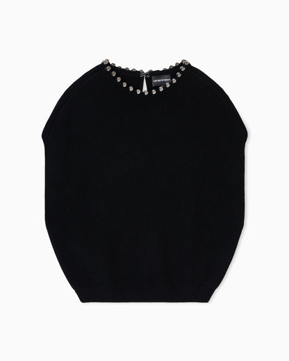 Virgin wool and cashmere top with oversized metal spheres
