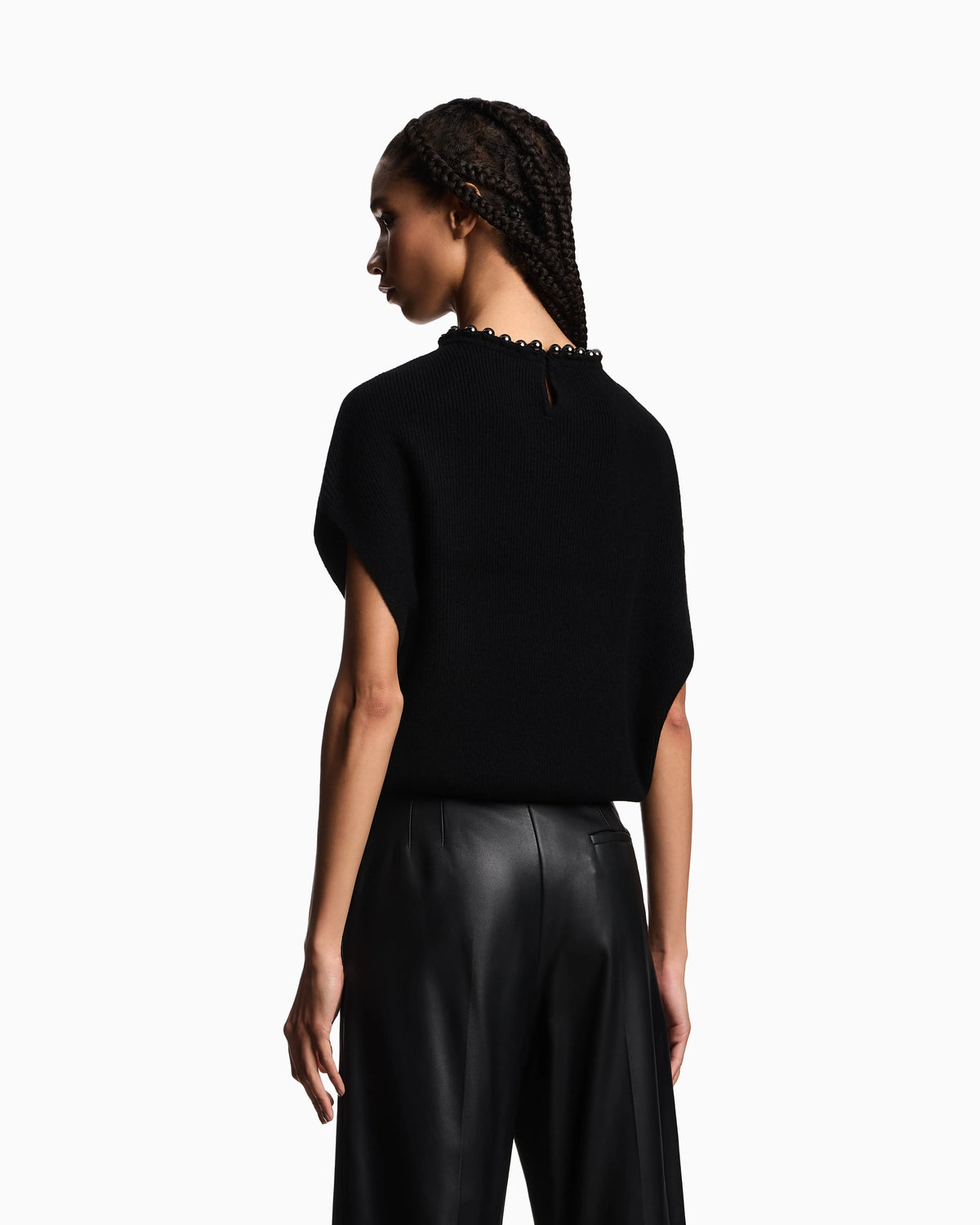 Virgin wool and cashmere top with oversized metal spheres