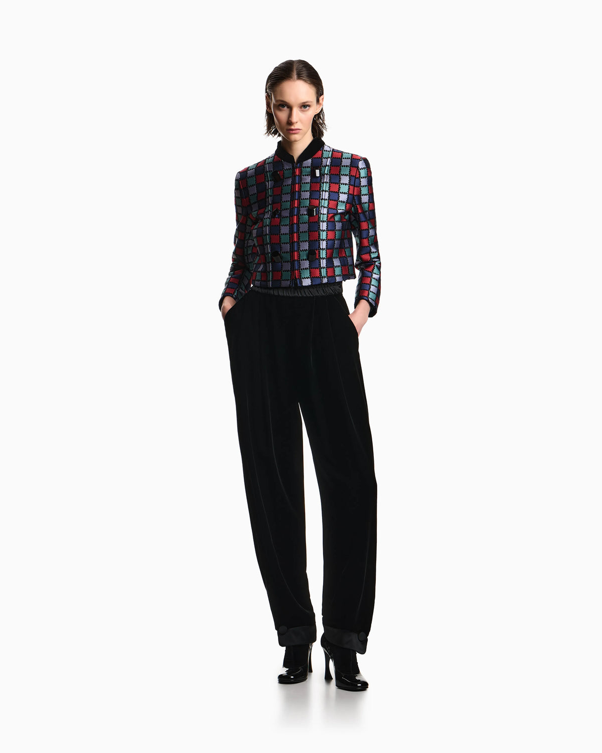 Jacket in a jacquard wool-blend with an all-over check motif