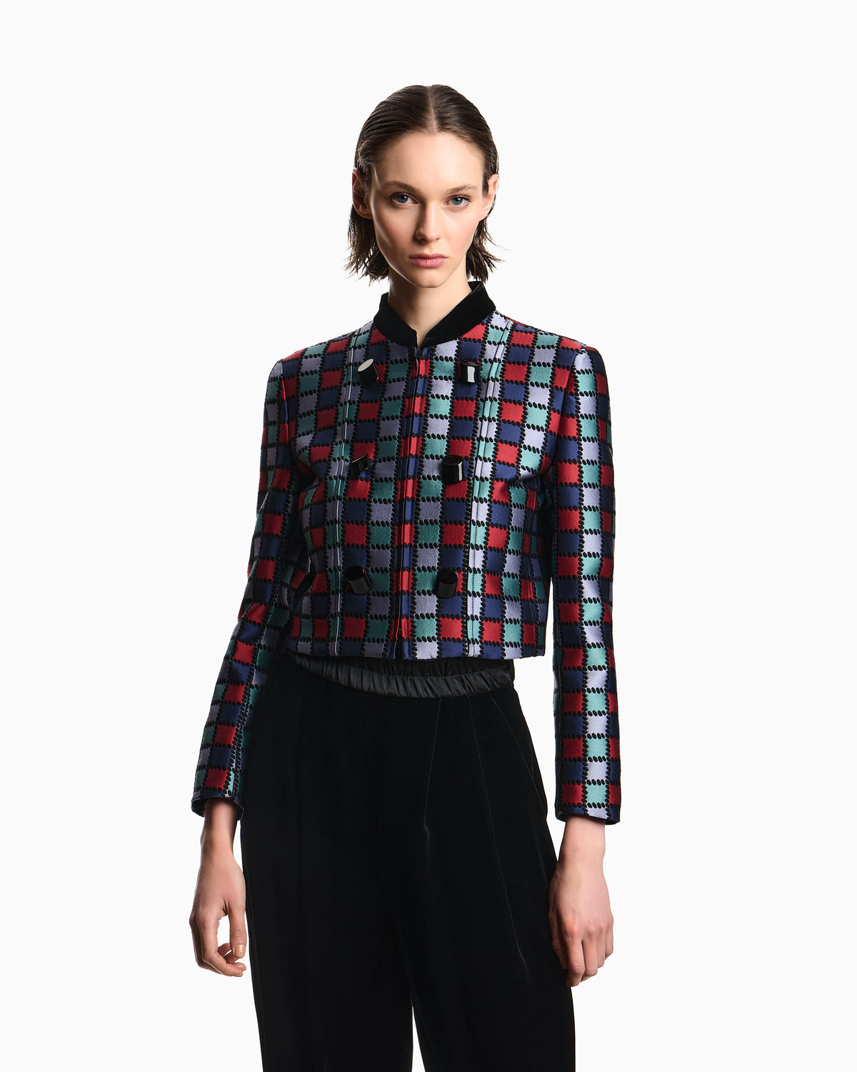 Jacket in a jacquard wool-blend with an all-over check motif