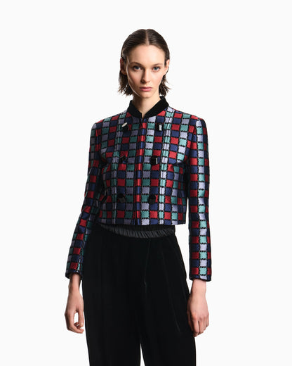 Jacket in a jacquard wool-blend with an all-over check motif