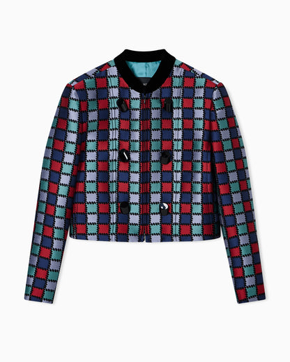 Jacket in a jacquard wool-blend with an all-over check motif