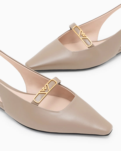 Nappa-leather slingback ballerinas with eagle plate
