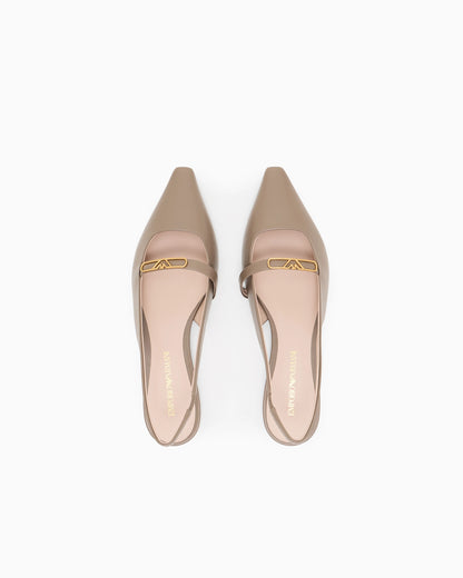Nappa-leather slingback ballerinas with eagle plate