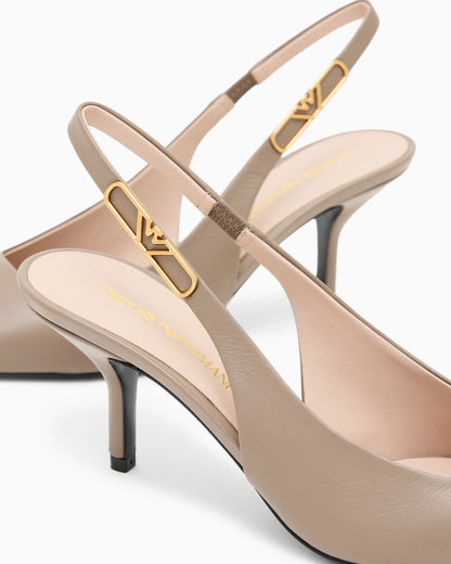 Nappa-leather slingback court shoes with eagle plate