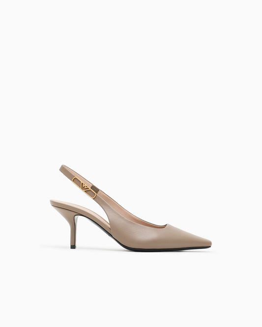 Nappa-leather slingback court shoes with eagle plate