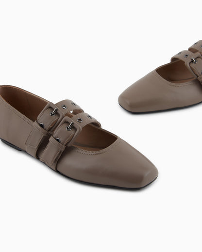 Nappa-leather square-toed ballerinas with double strap