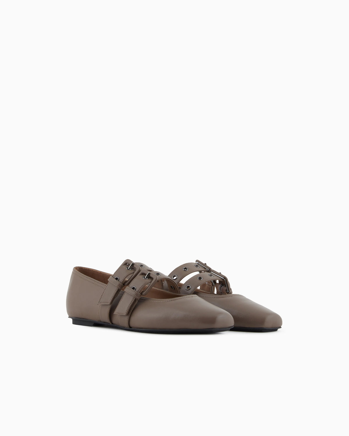 Nappa-leather square-toed ballerinas with double strap
