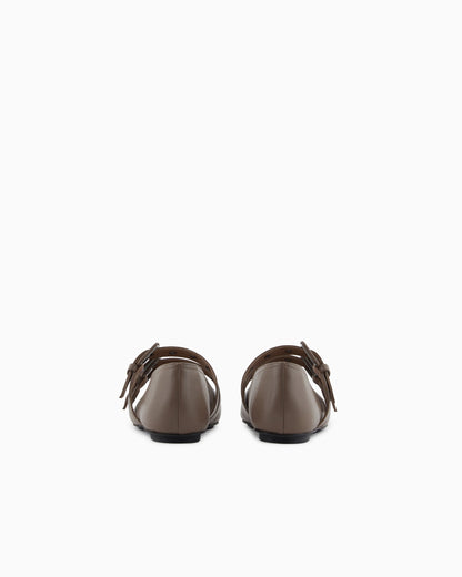 Nappa-leather square-toed ballerinas with double strap