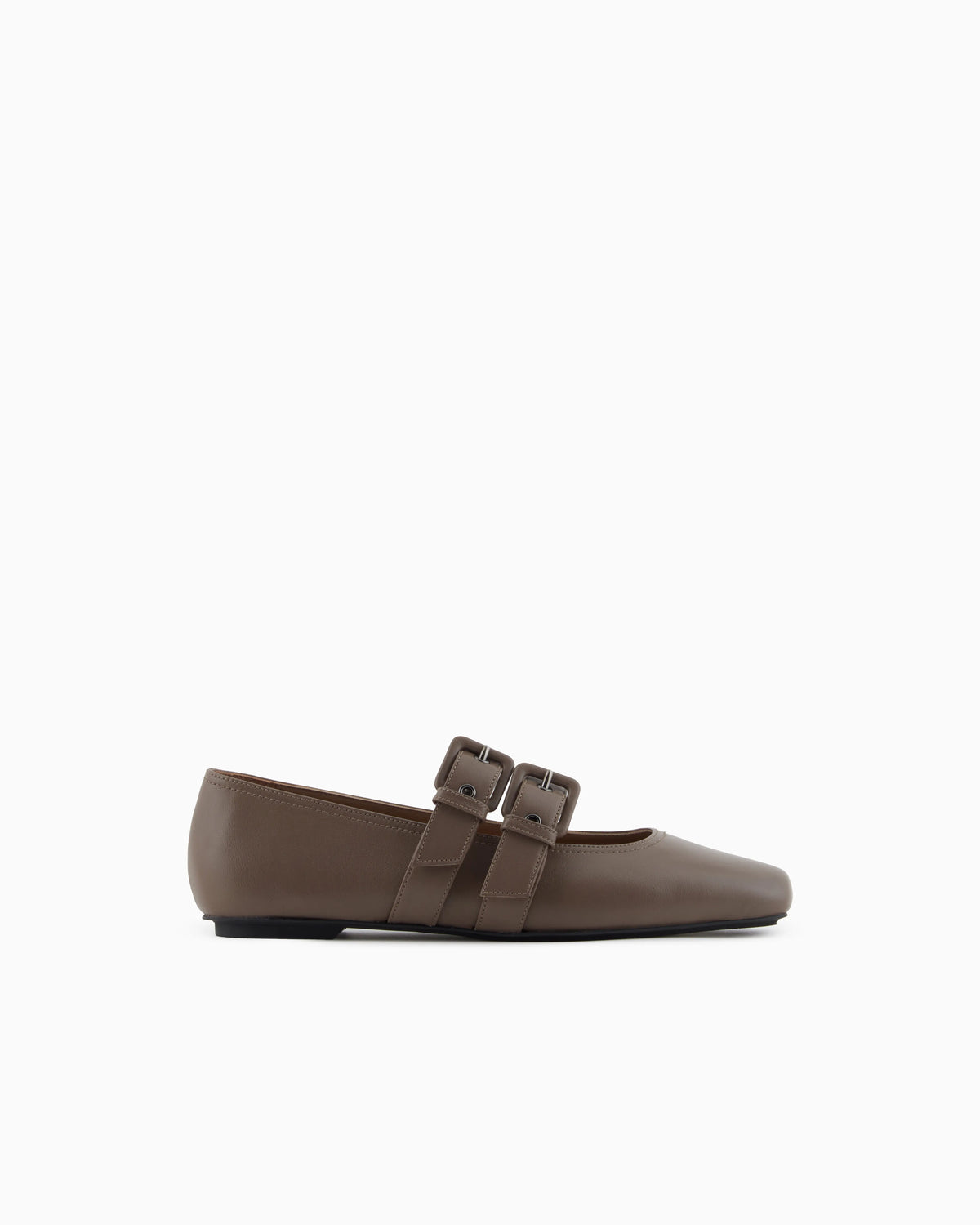Nappa-leather square-toed ballerinas with double strap