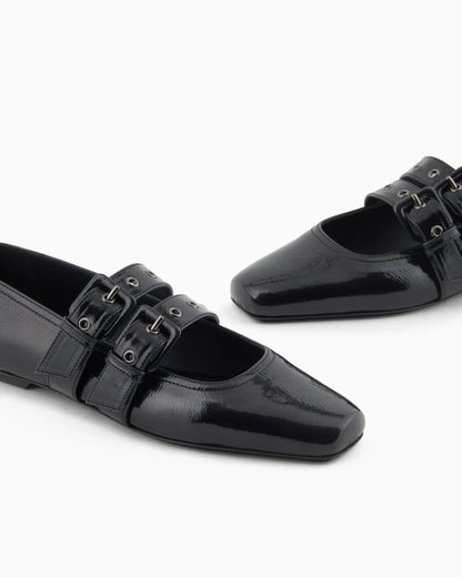 Patent leather ballerinas with double strap