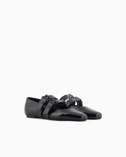 Patent leather ballerinas with double strap