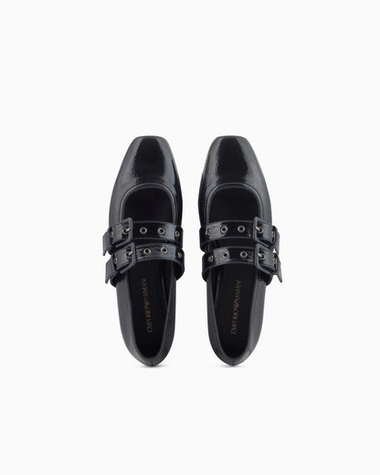 Patent leather ballerinas with double strap
