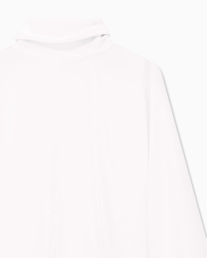 Blouse in recycled crepe with high neckline and tie cuffs