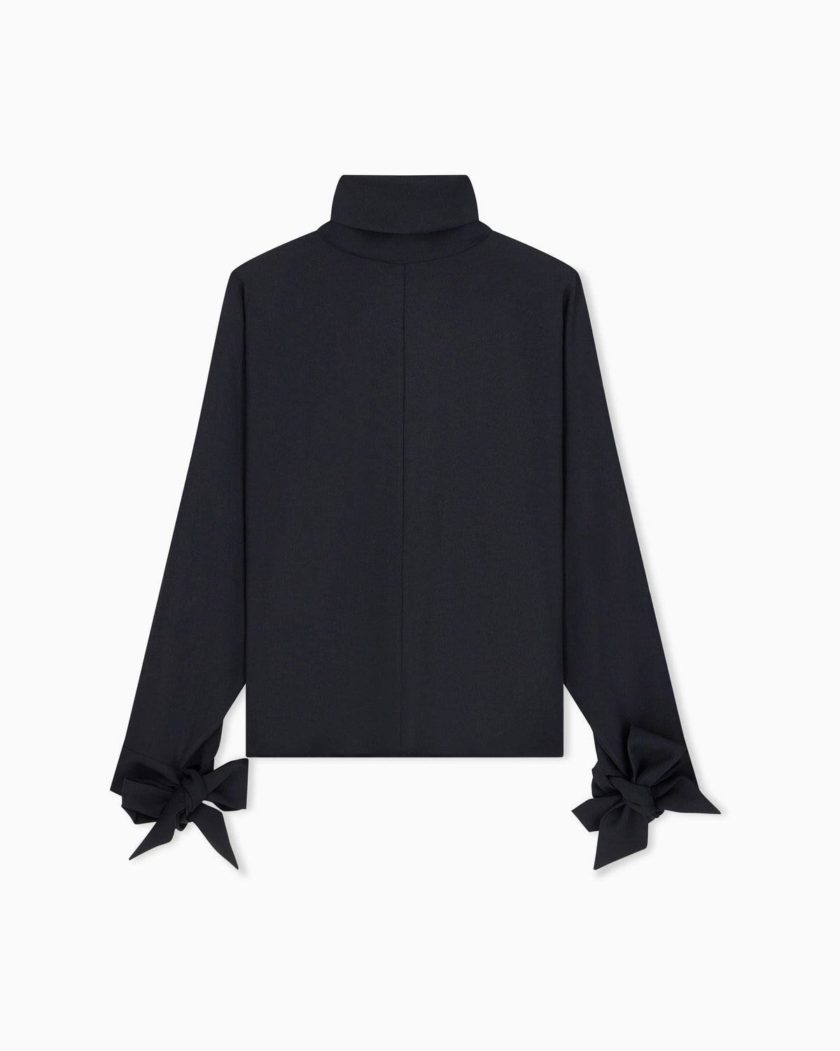 Blouse in recycled crepe with high neckline and tie cuffs