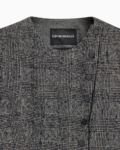 Blazer in checked washed wool with asymmetric closure