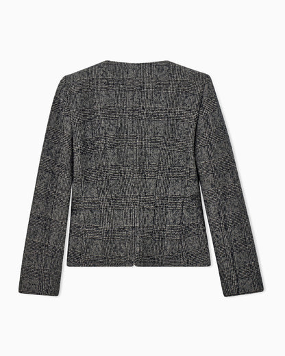 Blazer in checked washed wool with asymmetric closure
