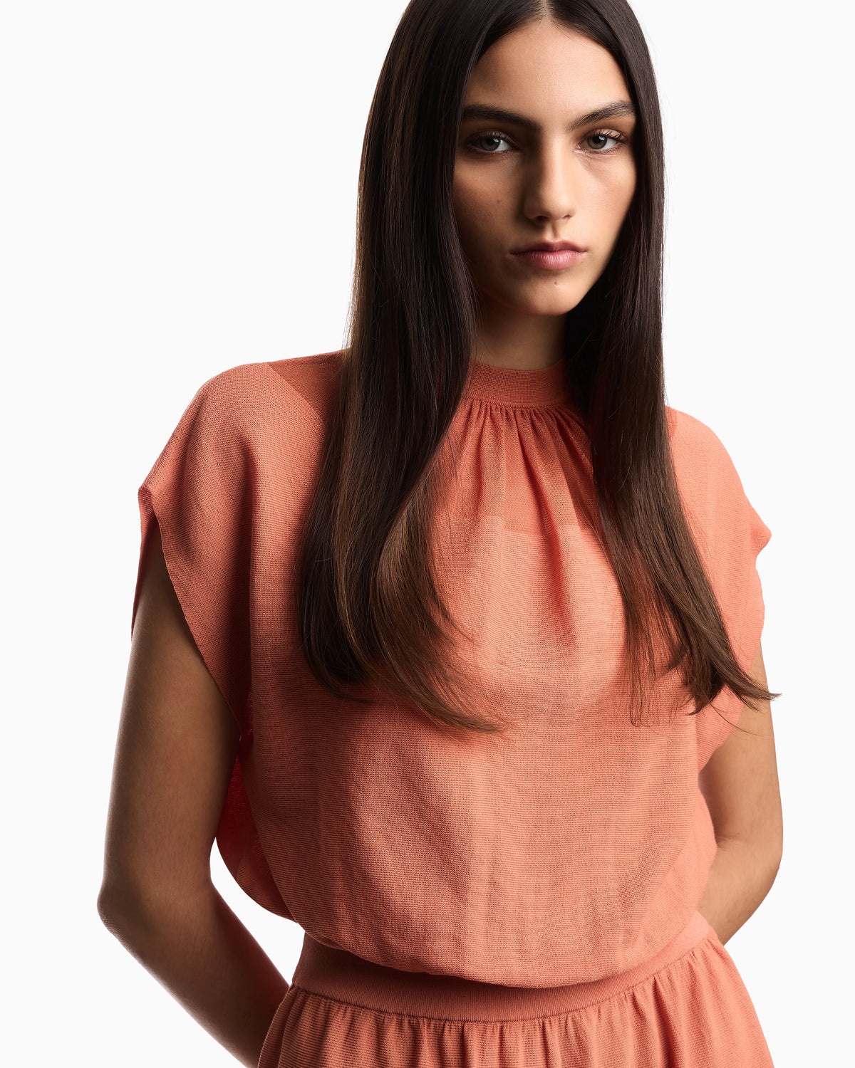 Link-stitch Lyocell-blend dress with yoke