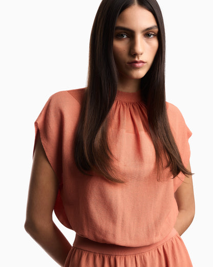 Link-stitch Lyocell-blend dress with yoke