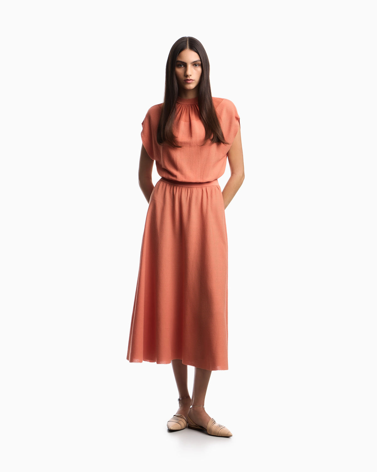 Link-stitch Lyocell-blend dress with yoke