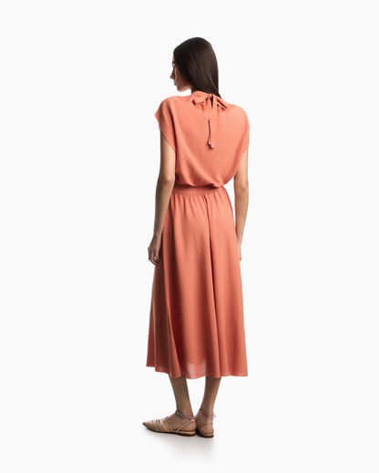 Link-stitch Lyocell-blend dress with yoke