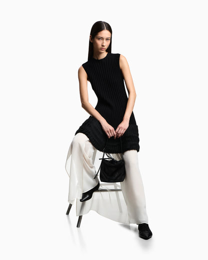 ribbed-knit dress with pleated detail