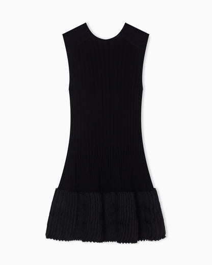 ribbed-knit dress with pleated detail