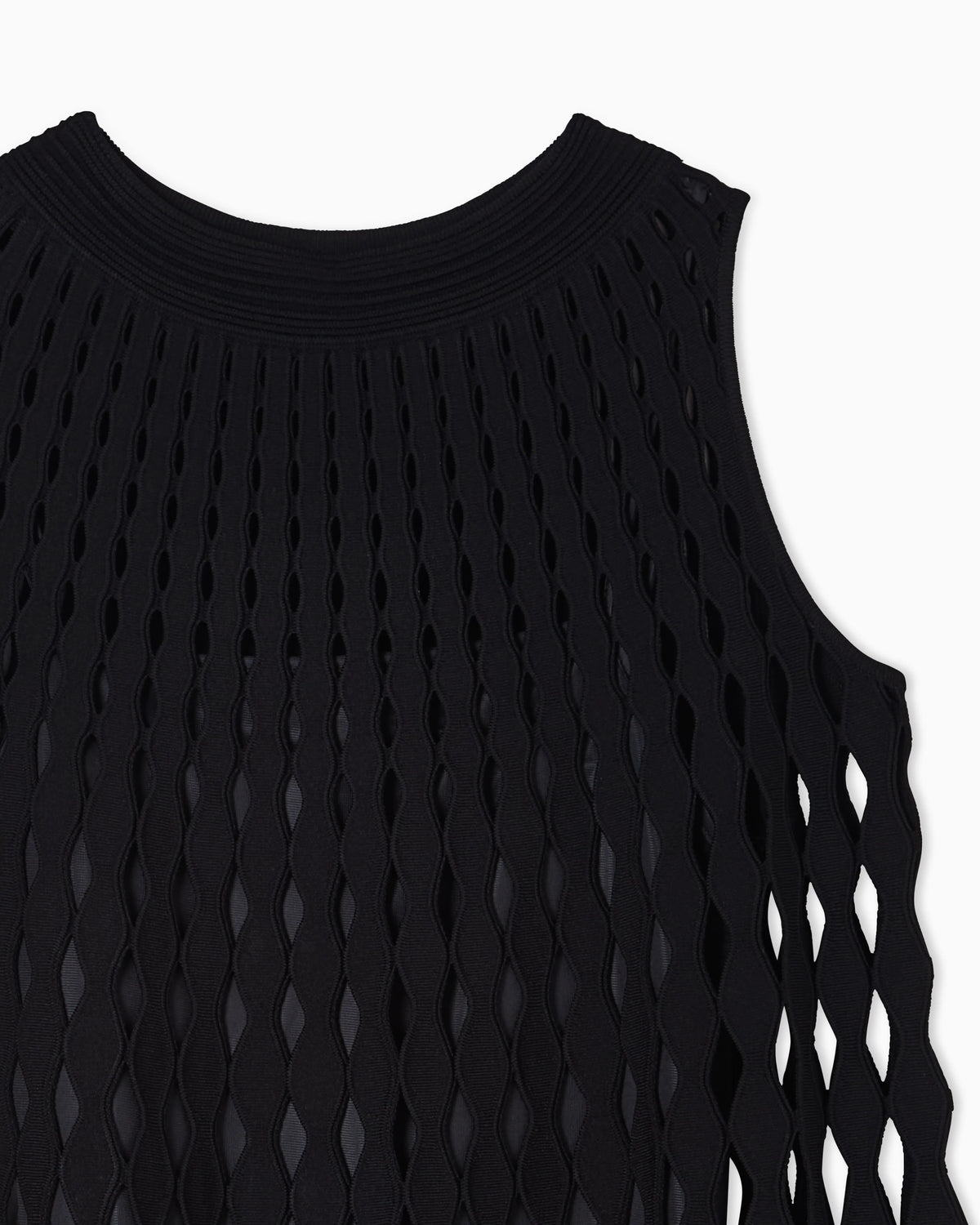 diamond-patterned openwork-knit dress