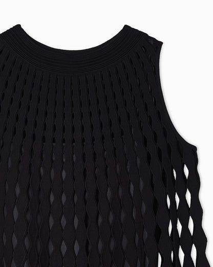 diamond-patterned openwork-knit dress