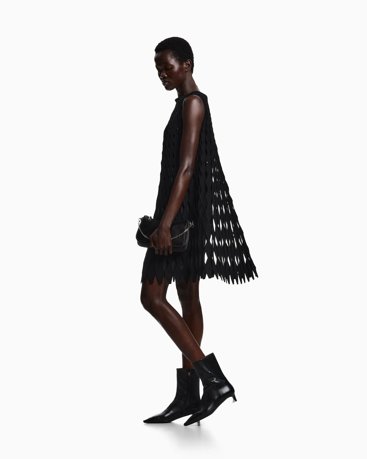diamond-patterned openwork-knit dress