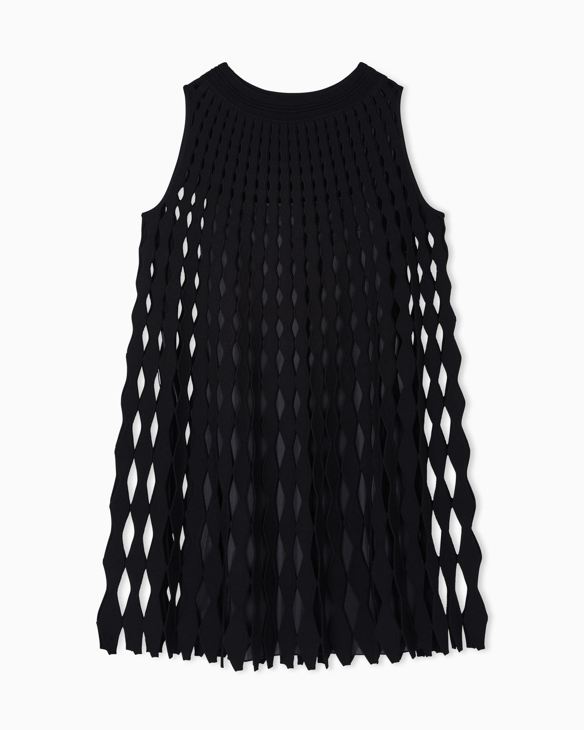 diamond-patterned openwork-knit dress