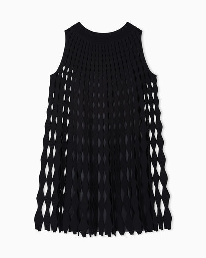 diamond-patterned openwork-knit dress