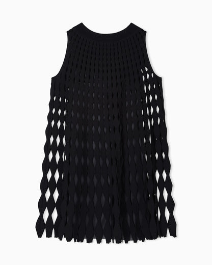 diamond-patterned openwork-knit dress