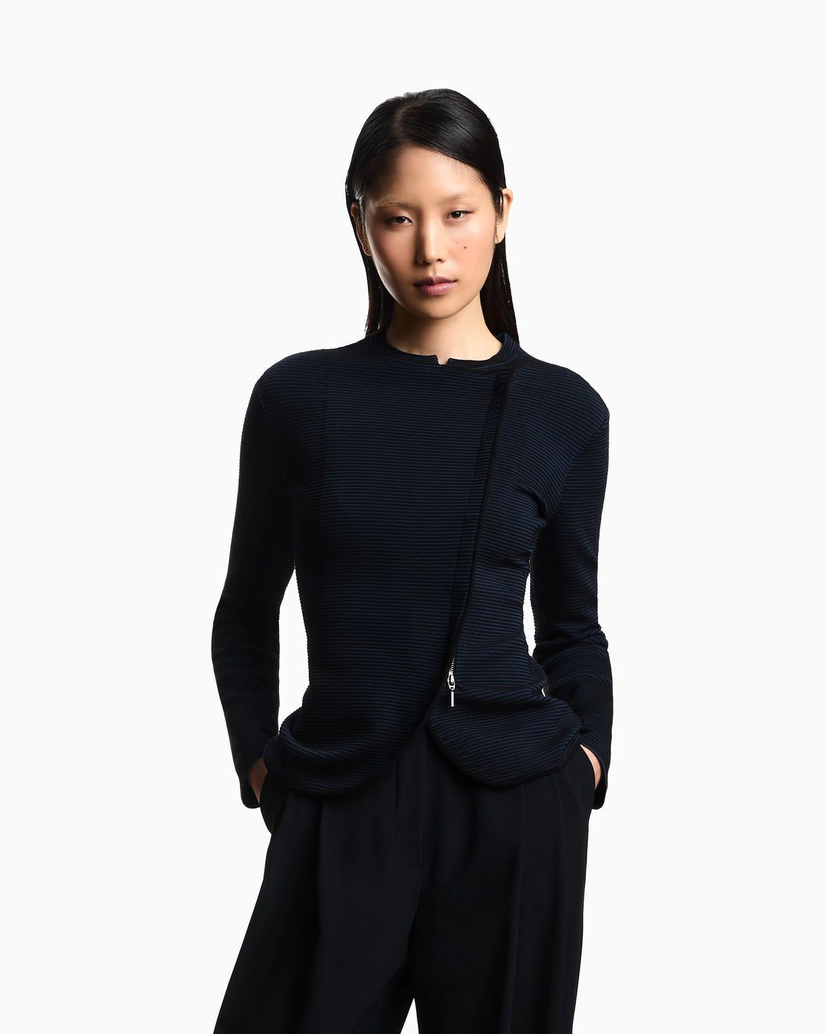 ottoman fabric jacket with off-centre closure