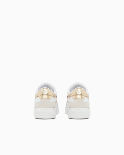 Leather sneakers with gold-coloured details