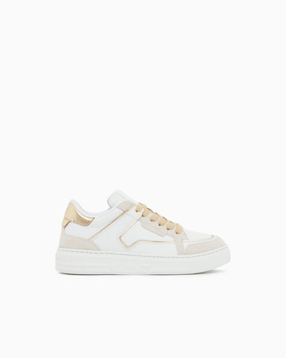Leather sneakers with gold-coloured details