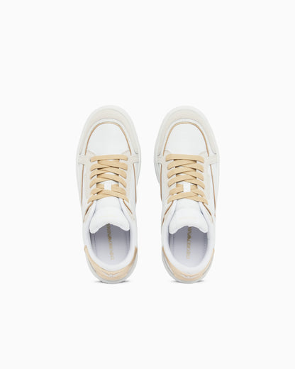 Leather sneakers with gold-coloured details
