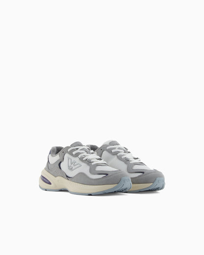 Mesh sneakers with suede details and an eagle logo