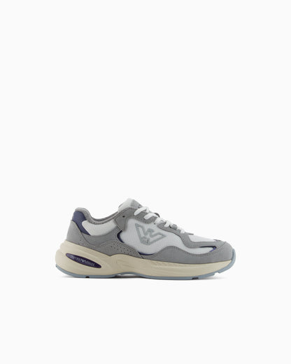 Mesh sneakers with suede details and an eagle logo