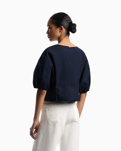 Poplin blouse with puffed sleeves
