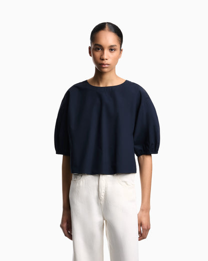 Poplin blouse with puffed sleeves