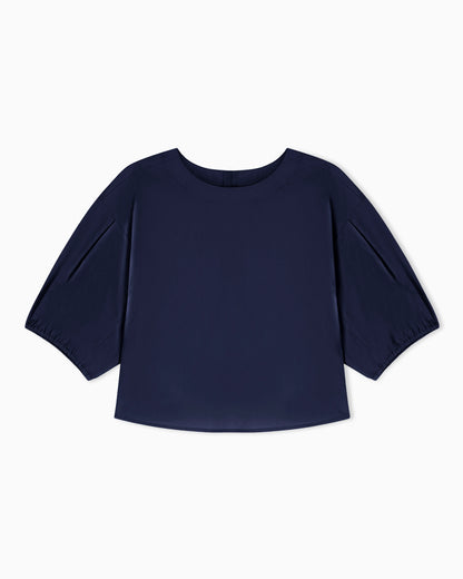 Poplin blouse with puffed sleeves