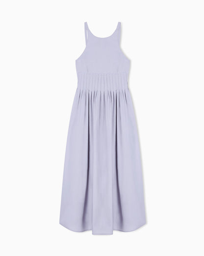 Long dress in poplin with smocked motif
