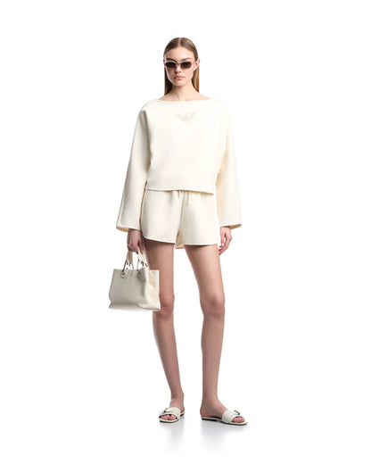 Double jersey cropped sweatshirt with eagle embroidery