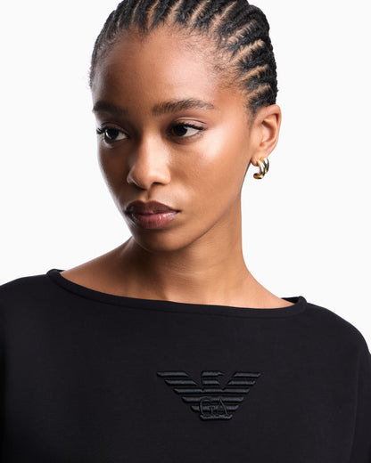 Double jersey cropped sweatshirt with eagle embroidery