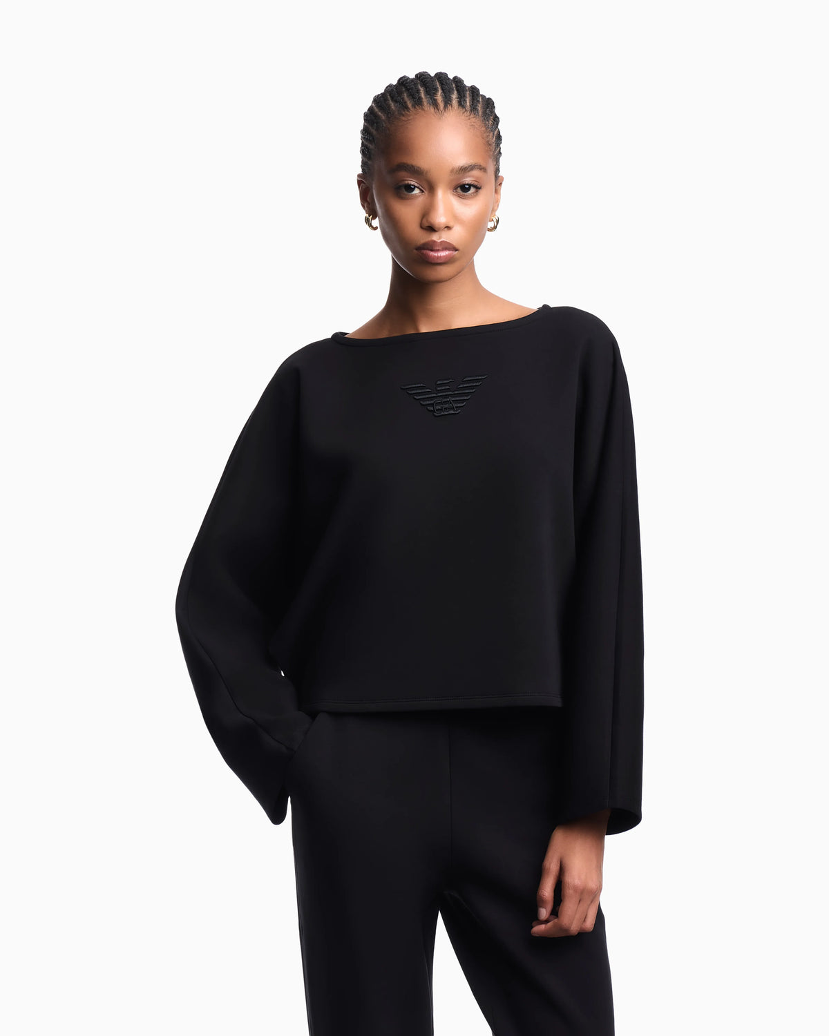 Double jersey cropped sweatshirt with eagle embroidery