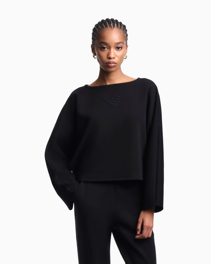 Double jersey cropped sweatshirt with eagle embroidery