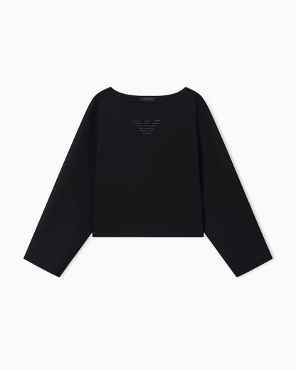 Double jersey cropped sweatshirt with eagle embroidery